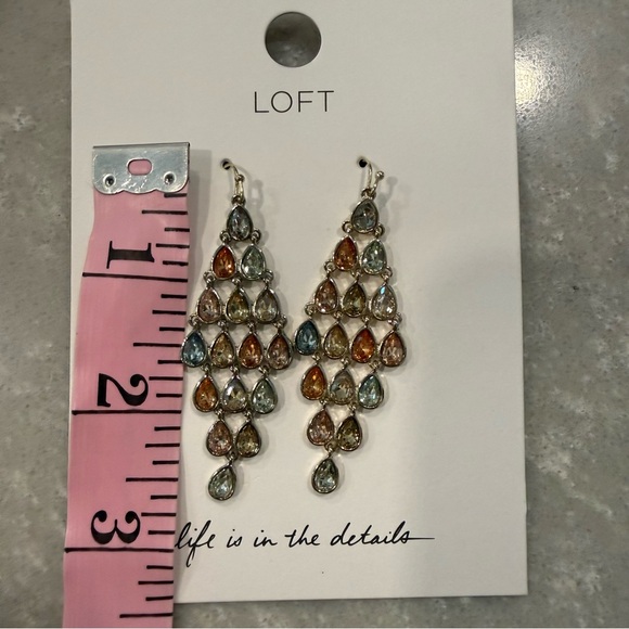LOFT Rainbow Crystal Teardrop Chandelier Earrings NWT - Picture 3 of 4
